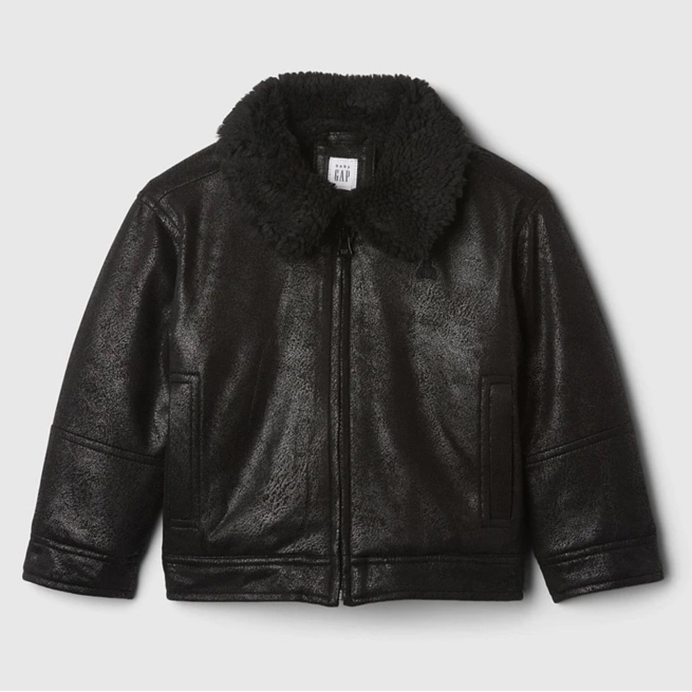 NWT! GAP Baby & Toddler Cozy Vegan Suede Black Jacket Sherpa Collar Size 4 ($98)
